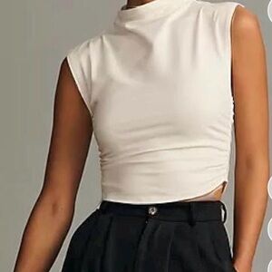 Reformation Sleeveless Mock Neck Crop Top in Cream